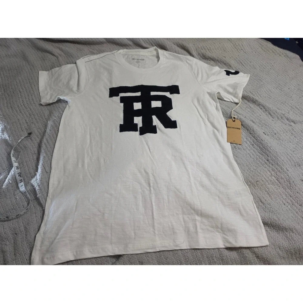 True Religion Mens XXL White Chenille TR Logo Patch Slub Cotton T-Shirt New